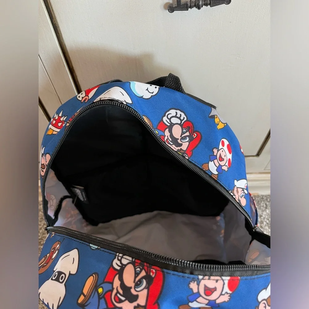 Kids Super Mario Brothers backpack/bag Blue with characters adjustable straps